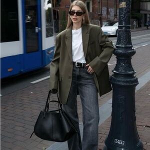 Olive Green Unisex Double-Breasted Blazer Oversized M or relaxed L